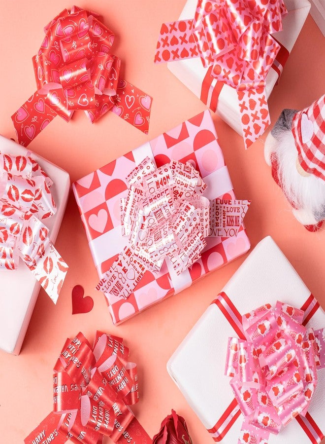 LeZakaa Valentine’s Day Pull Bows with Ribbon, 5 Inch Gift Wrap Bows, Assorted Red Heart Love Designs, Easy Pull Ribbon Bows for Gift Boxes, Bags Party Decor, 12 Count - Image 3